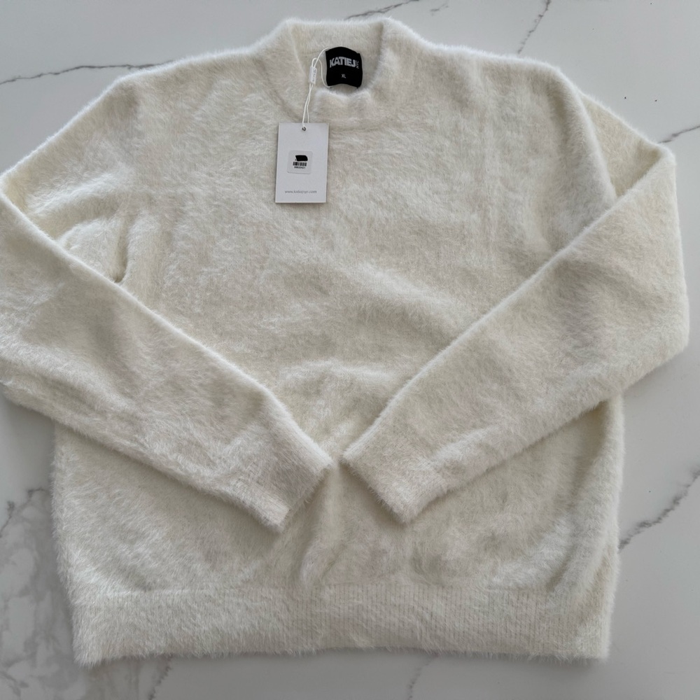 Katie J NYC Cream TWEEN MARA SWEATER Fuzzy Sweater